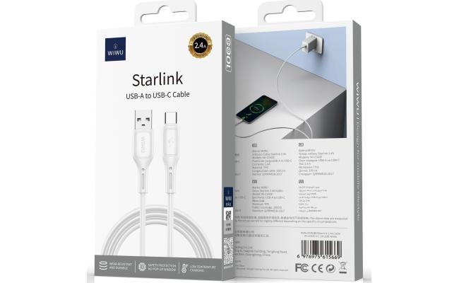 WiWU Wi-C042E A-C 2.4A Charging Cable USB - A to Type - C Data Transfer Cable 1M - White
